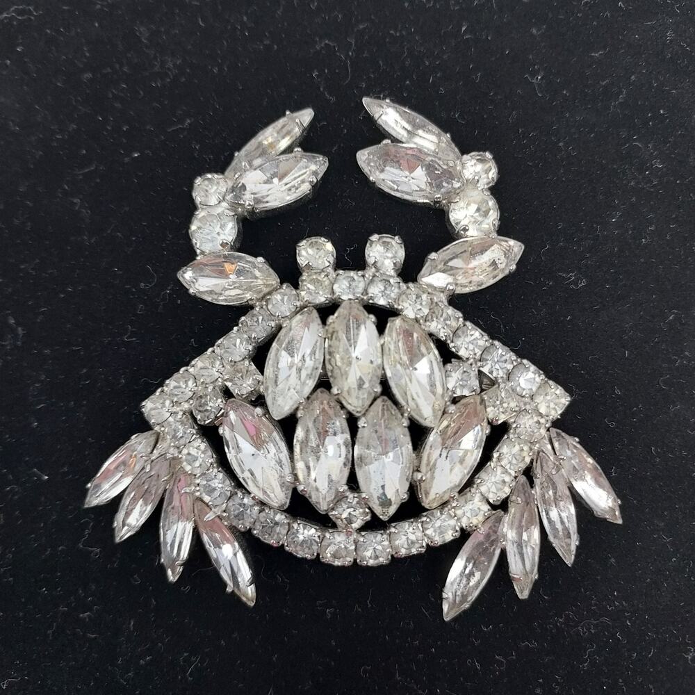 Rhinestone Brooch Crab Zodiac Cancer Bling Fire 3"